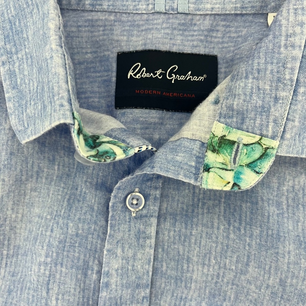 Robert Graham Mens X-Large Button‎ Up Shirt Blue Tailored Fit Short Sleeve - Picture 3 of 11